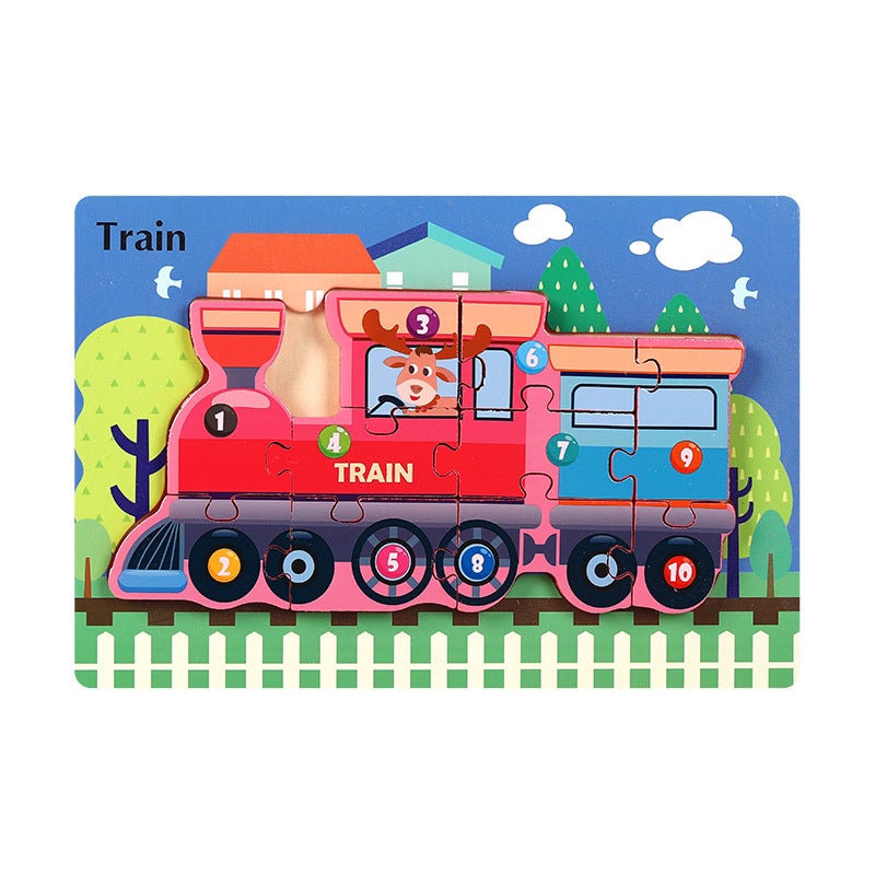 Wooden Animal Traffic Cognitive Cartoon Three-Dimensional Puzzle Toy Early Education Educational Children'S Big Block Matching Toy - Image 1